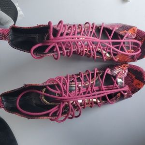 Liliana Peekaboo Tall Heels, US Women's size 7 1/2, faux reptile skin.